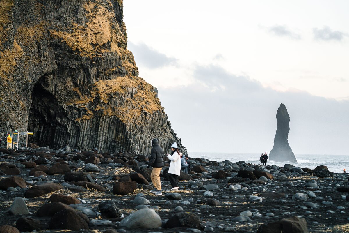 Basalt Columns on a beach In Iceland South Coast