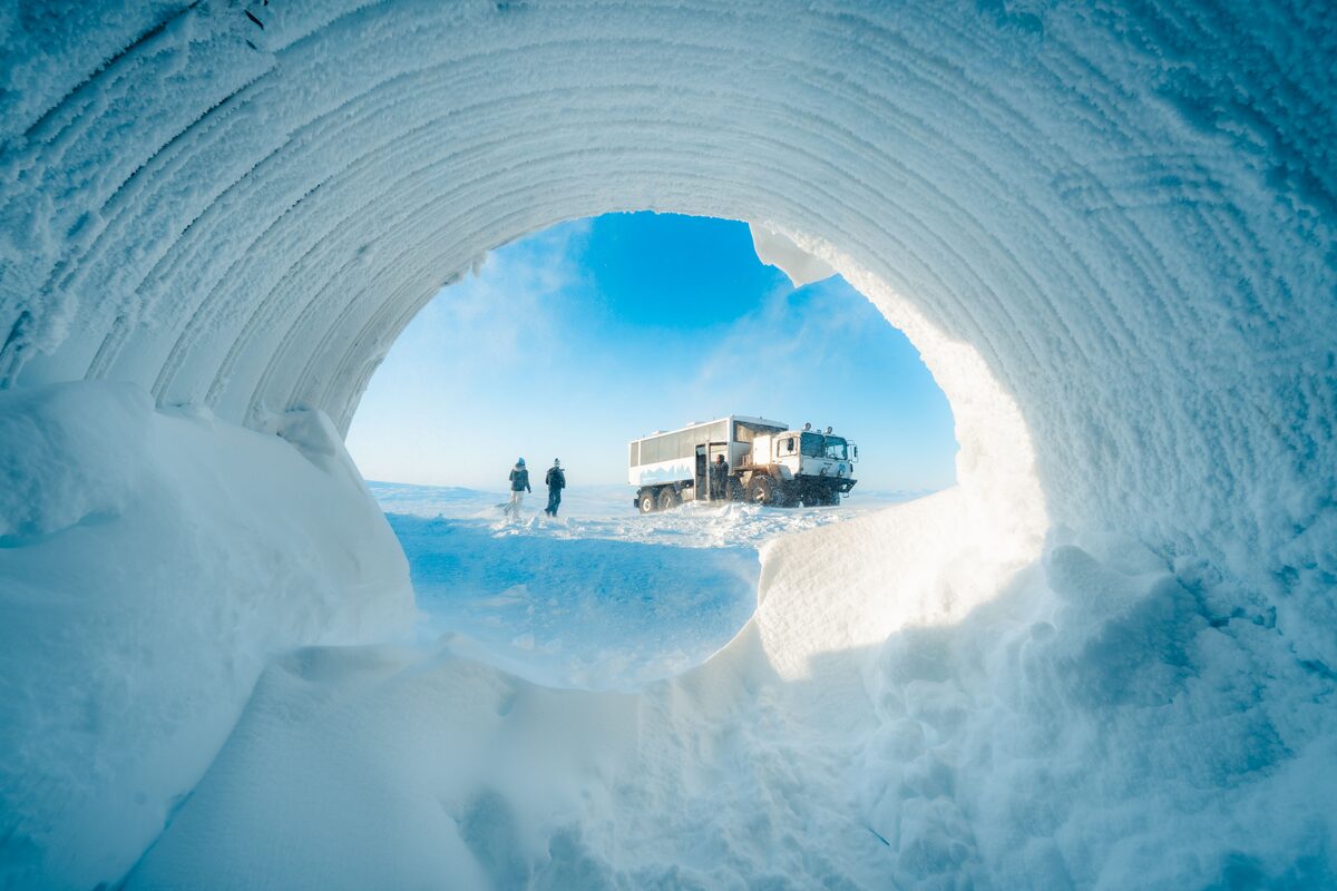 Entrance Into Ice Tunnel From Inside in iceland