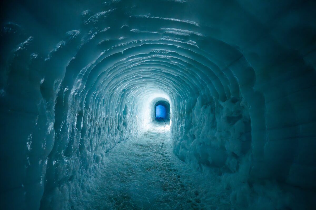 Inside Of An Ice Tunnel On Langjokull Glacier in iceland