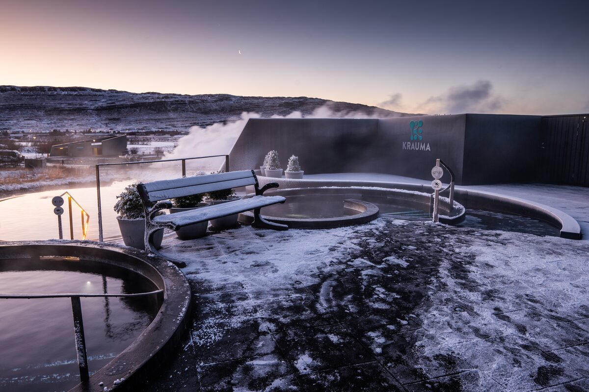 Krauma Geothermal Bath Spa Sign Outside in iceland
