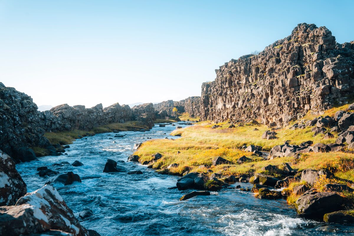 River Flowing At Thingvellir Park in iceland
