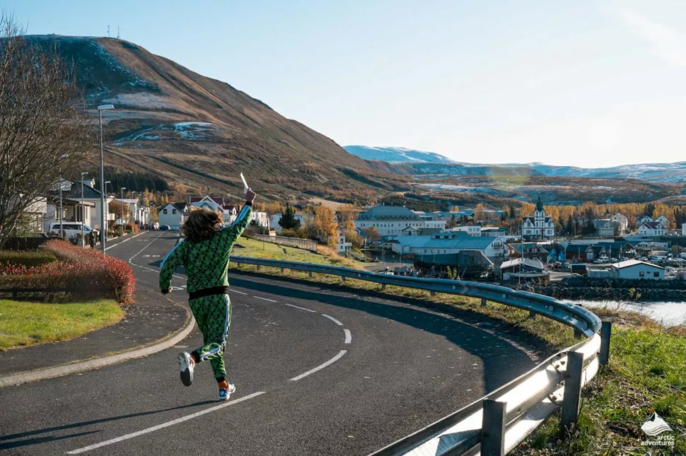 Screenshot from Eurovision Song Contest: The Story of Fire Saga (2020) filmed in Húsavík, North Iceland