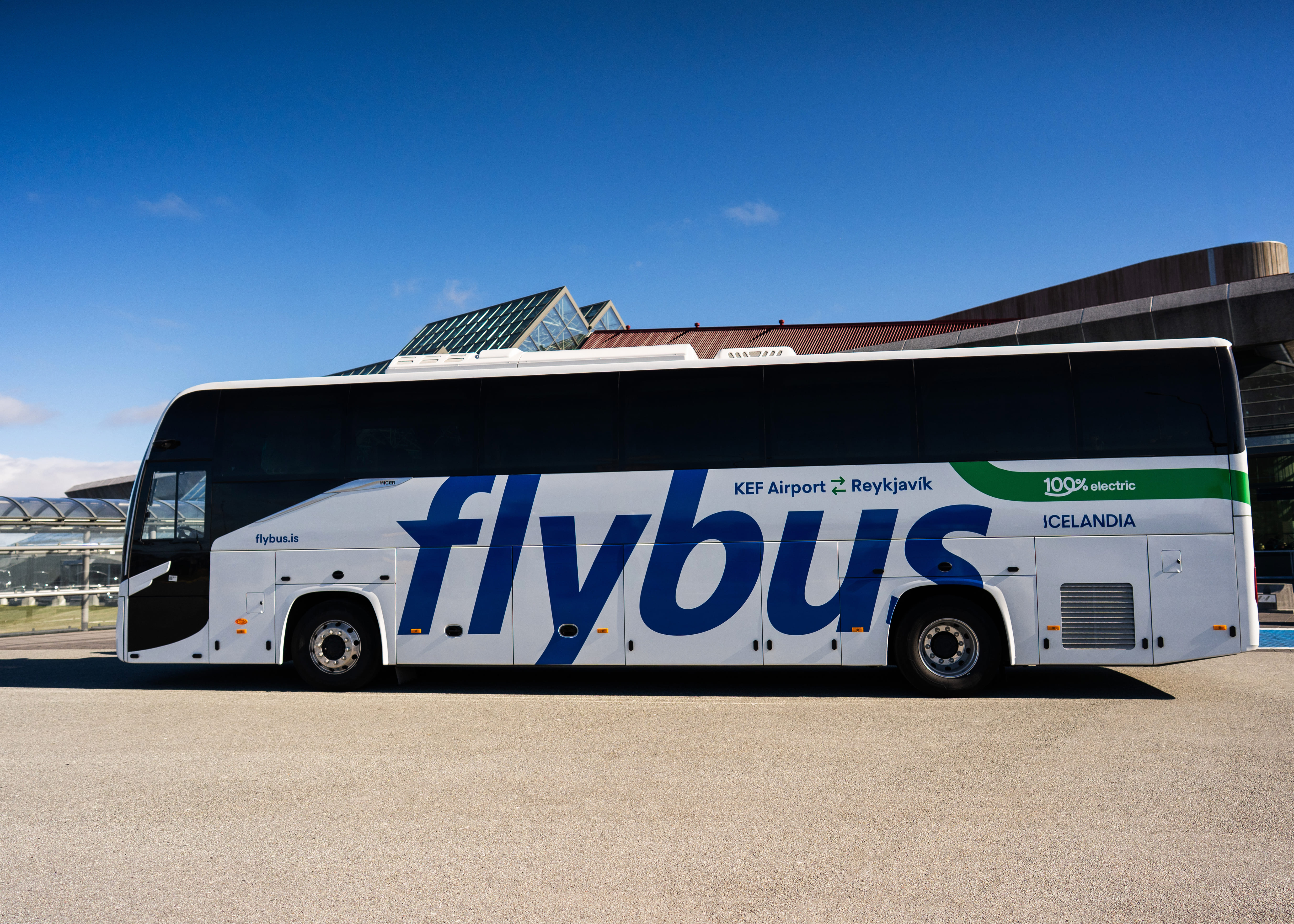 Flybus Bus Standing Near Keflavik Airport in Iceland
