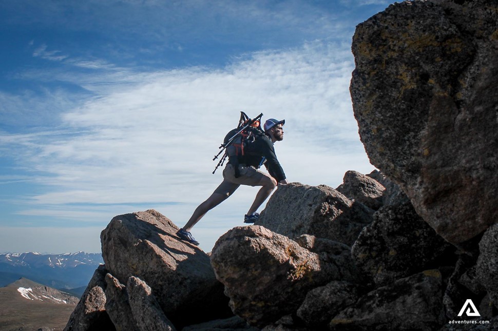 Man climbing on rock