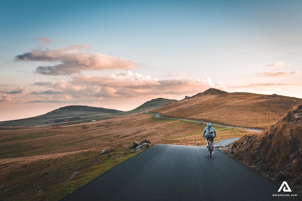 Cycling on the road in mountains