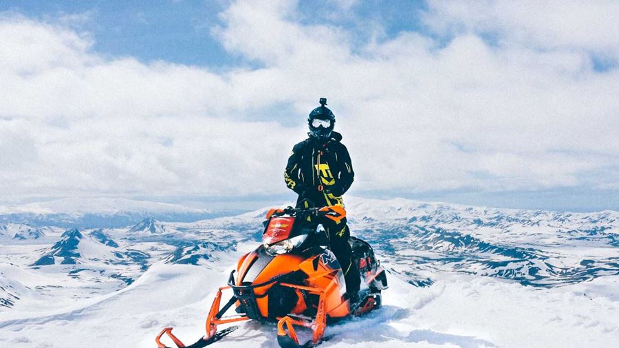 Standing position on a snowmobile