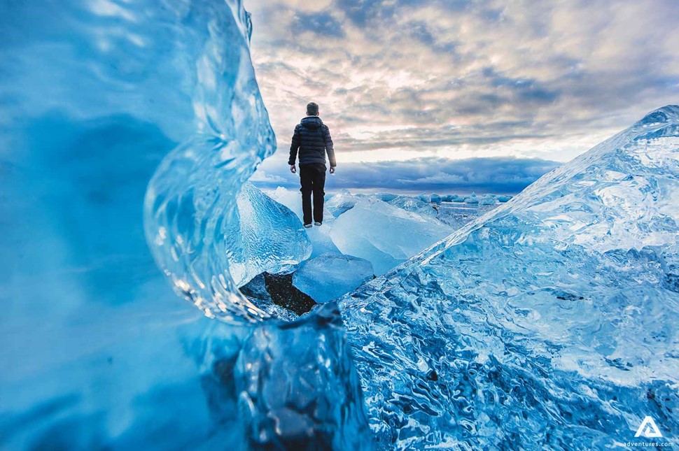 Man standing on frozen sea