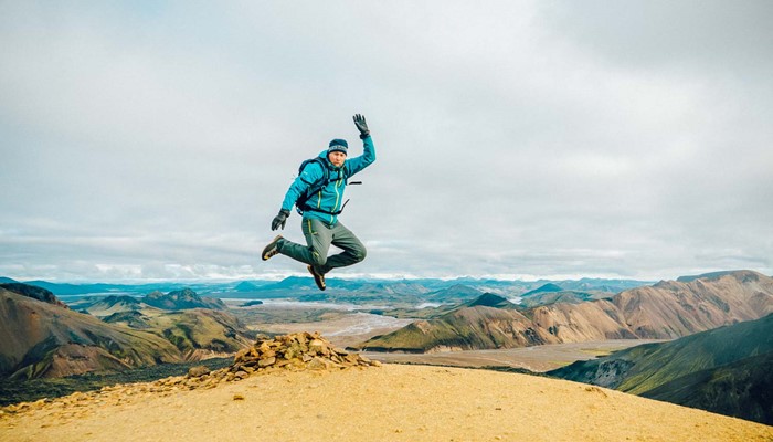 Man jumping on Landmannalaugar