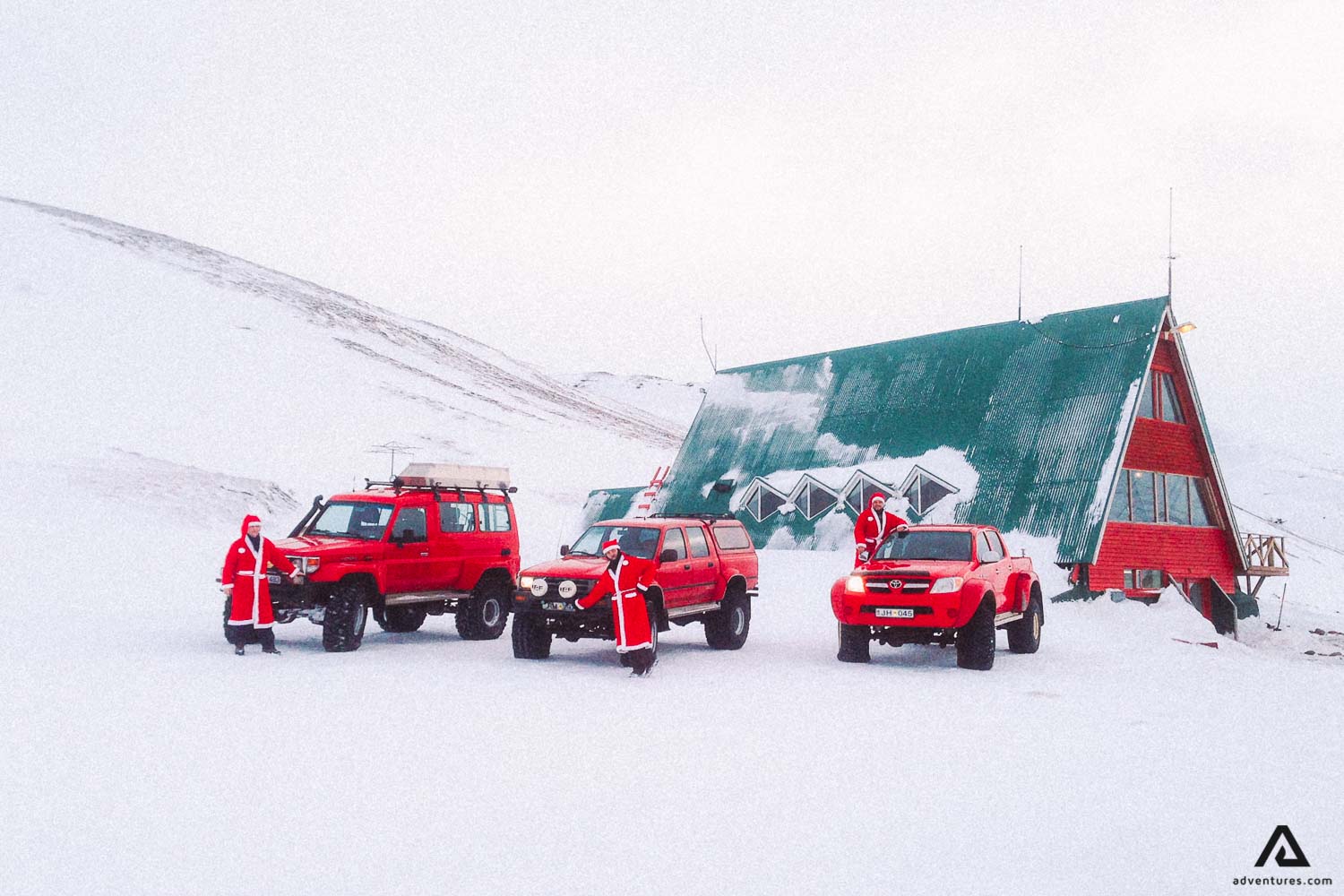 Santa clauses in Kerlingarfjoll near huts