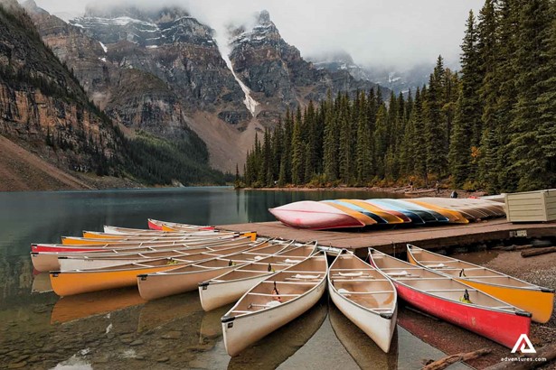 Canoes on the river shore