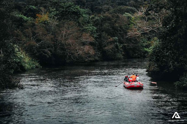 Whitewater Rafting near a forest