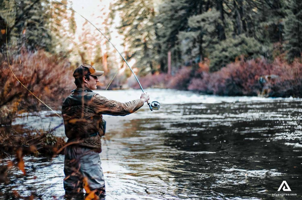 Fly fishing on a lake