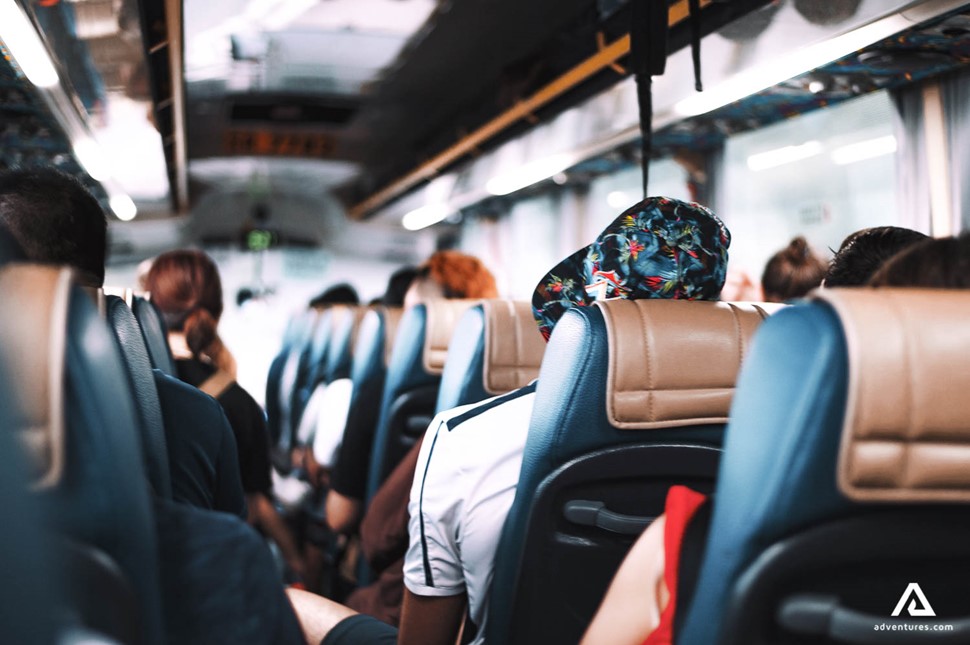 inside a sightseeing bus in canada