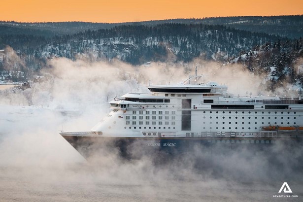 Cruise ship in fog