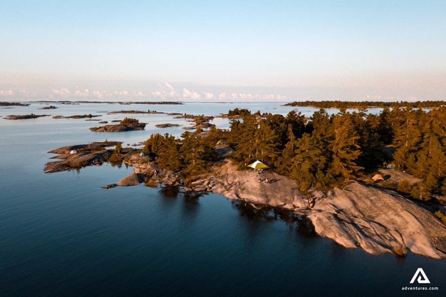 Aerial view of rocky island in Canada