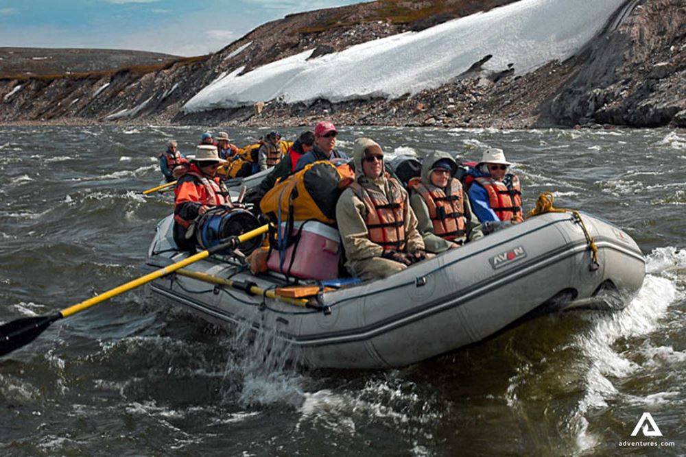 large group in a raft in nunavut