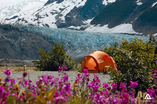 tent near a glacier in canada