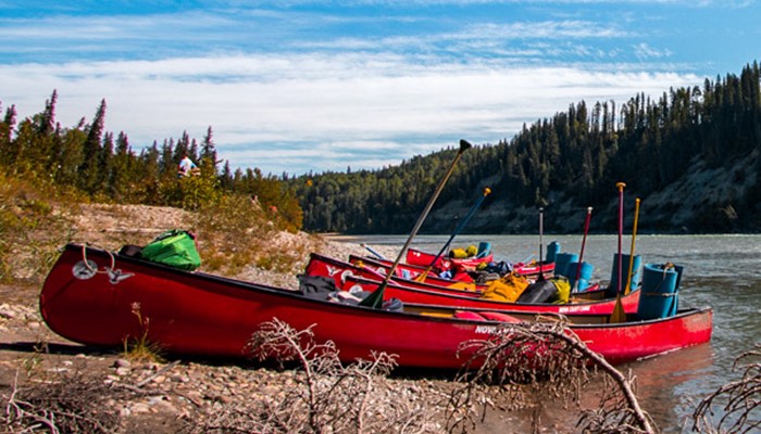 Canoeing on the Athabasca River in Alberta, Canada