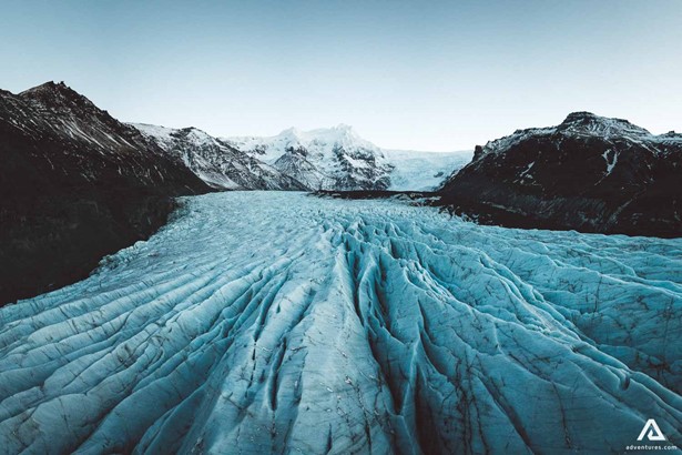 aerial drone view of svinafellsjokull glacier in south iceland
