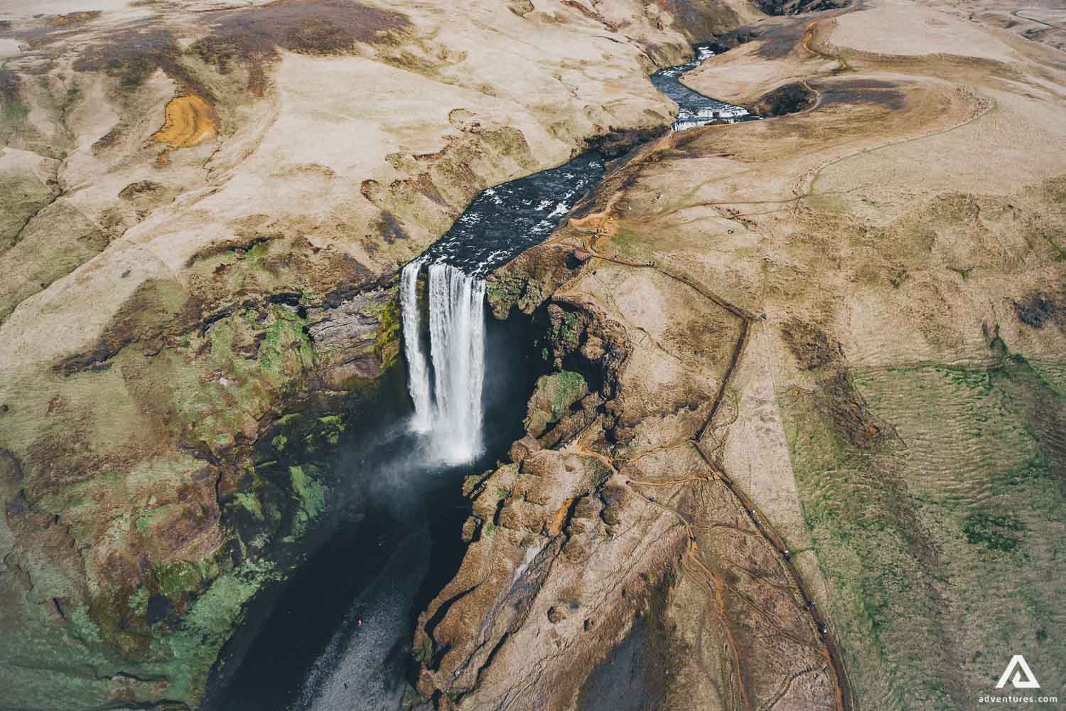 very high above skogafoss waterfall in south iceland