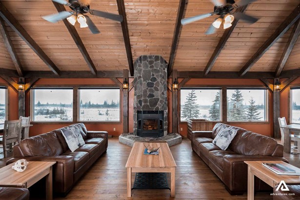 wooden lodge interior living room