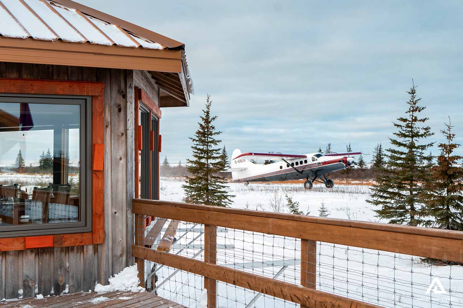 winter lodge side view in manitoba