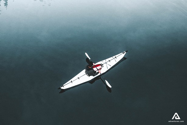 aerial view of a kayaker in a white kayak