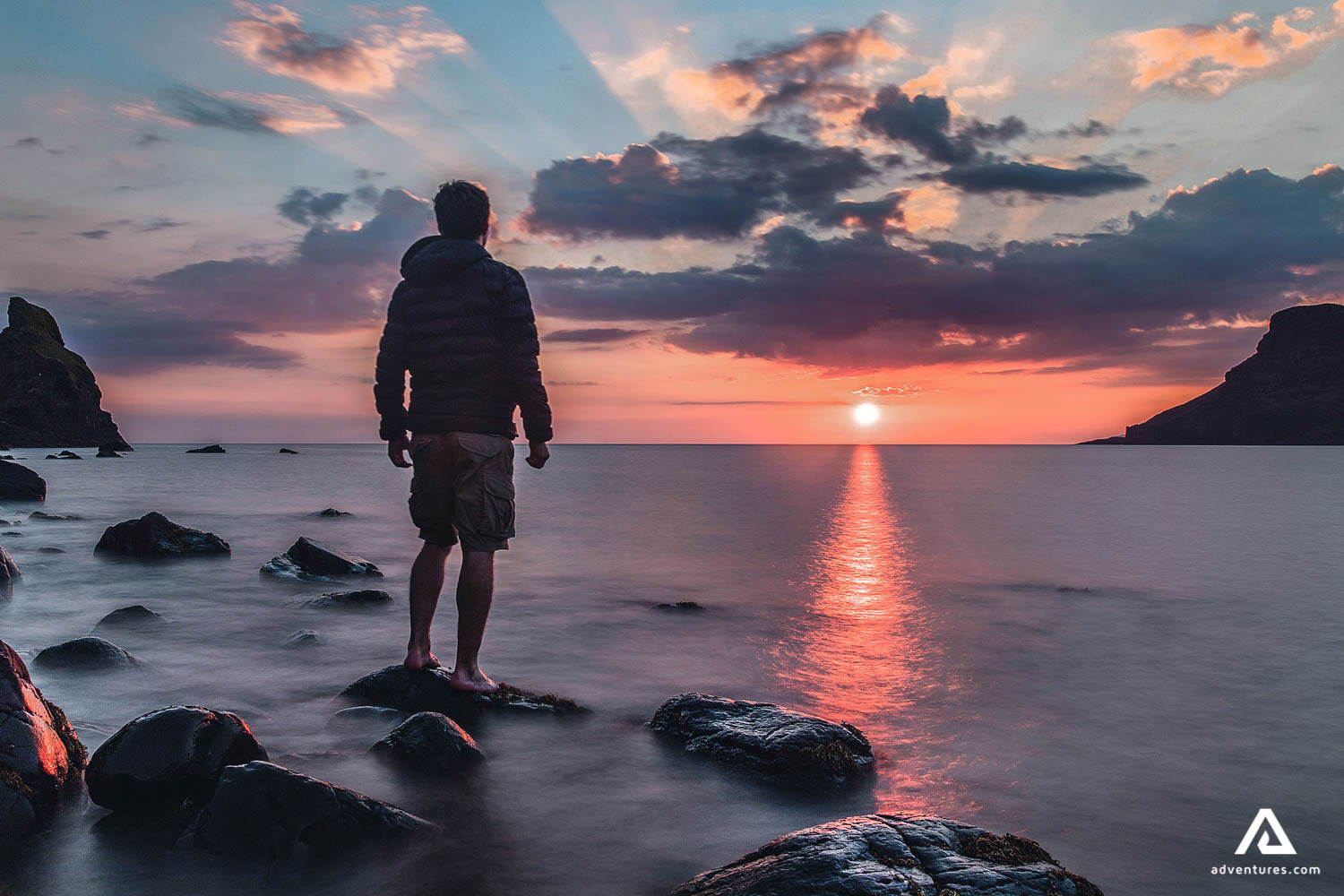 looking at a bright sunset on the beach