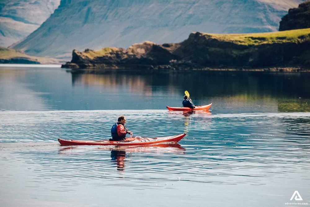 two people kayaking in Iceland