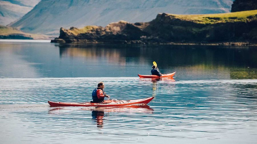 two people kayaking in Iceland