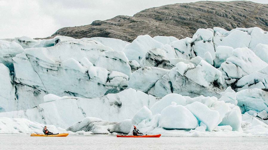 kayaking between glaciers