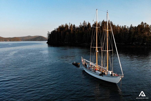 aerial view of a sailing boat in canada