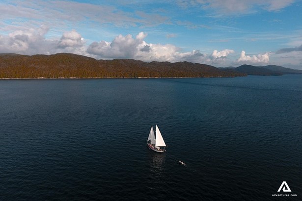 aerial view of a sail boat in canada
