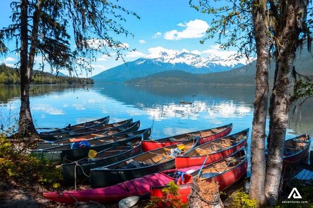 canoes on the shore of wells gray