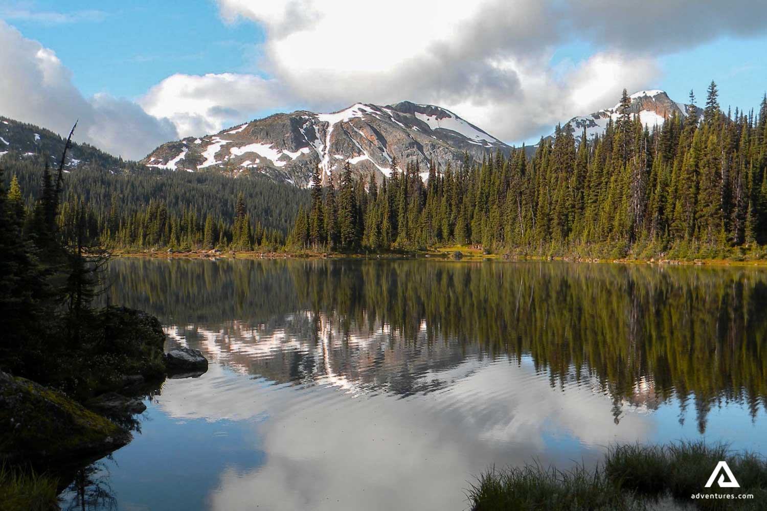 mountain reflections on a lake in canada