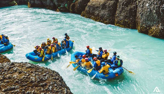 Group Of People Are Rafting In Iceland