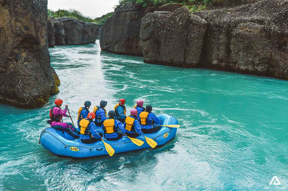 People Are Rafting On River Hvita Gullfoss