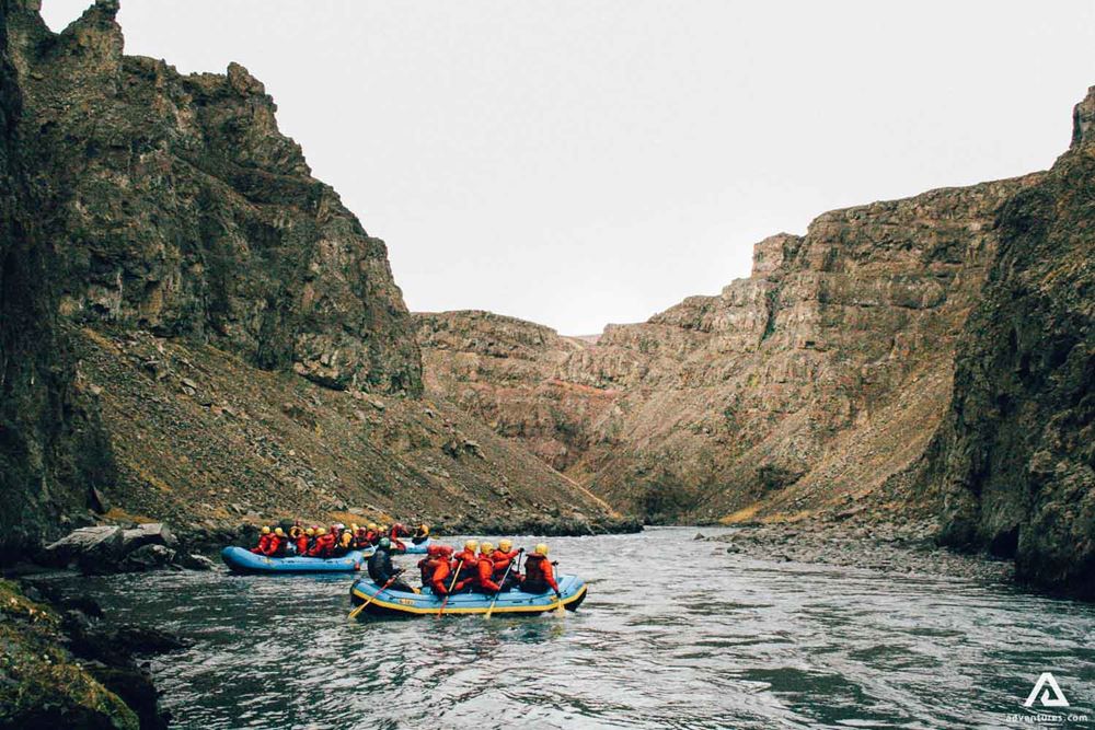 Two boats Rafting Glacial River In Iceland