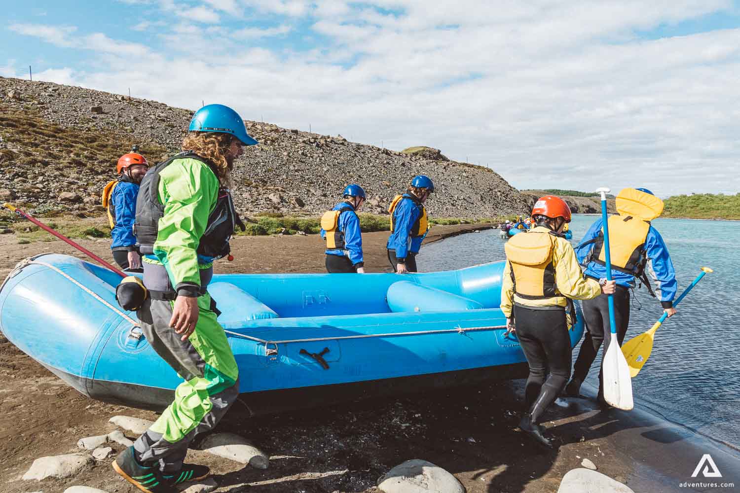 Carrying Rafting Boat Into Hvita River