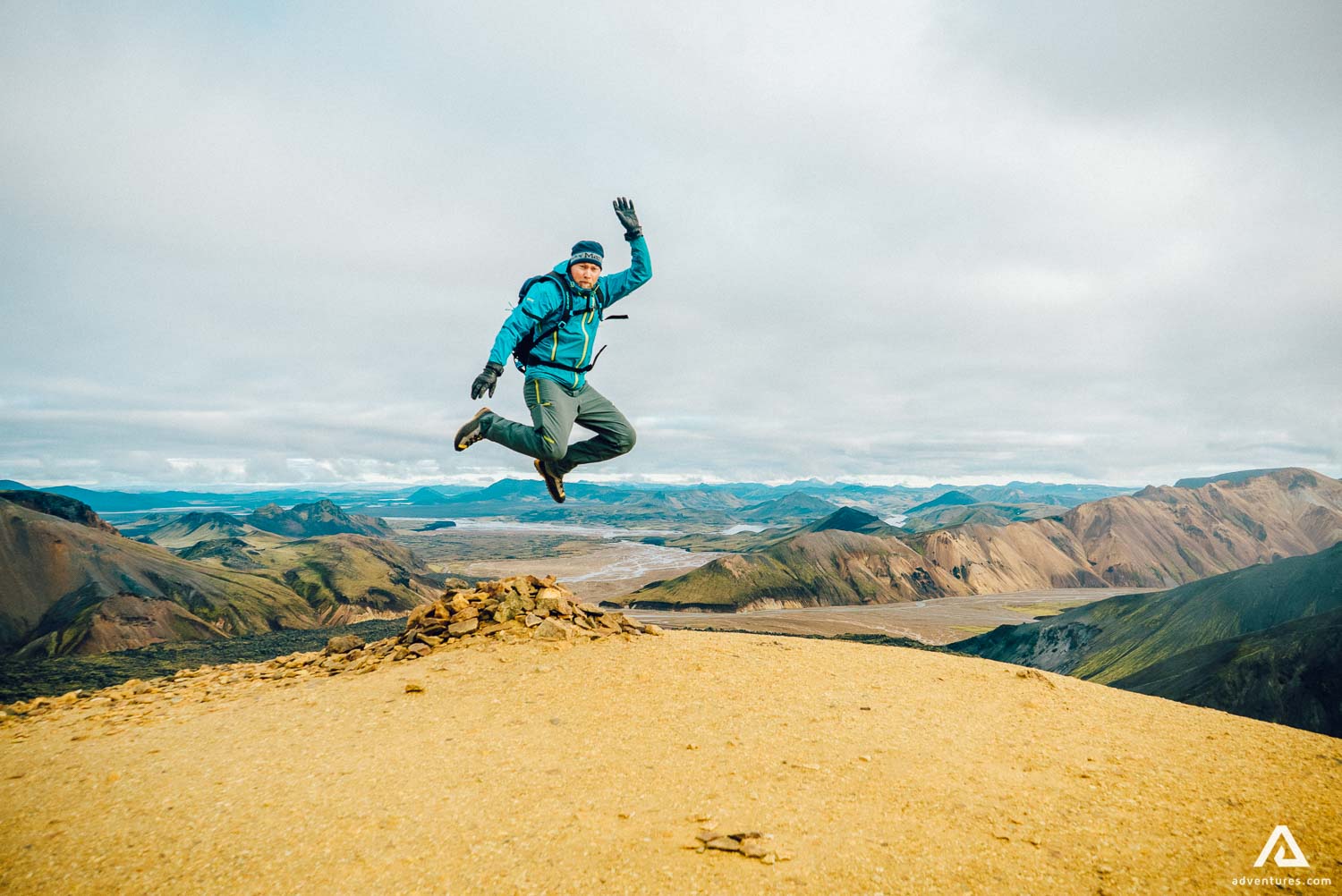A Man Jumping In Landmannalaugar