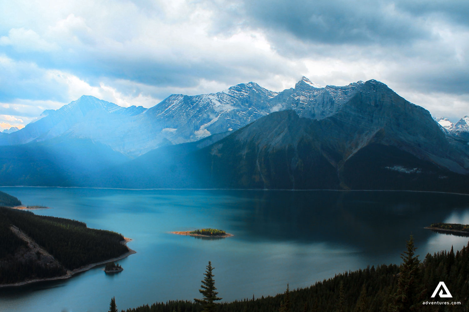 misty view from the mountain top in banff canada