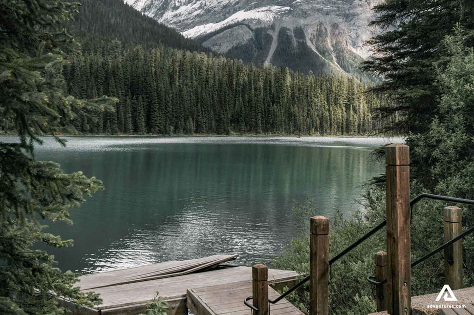 wooden platform near emerald lake in yoho national park