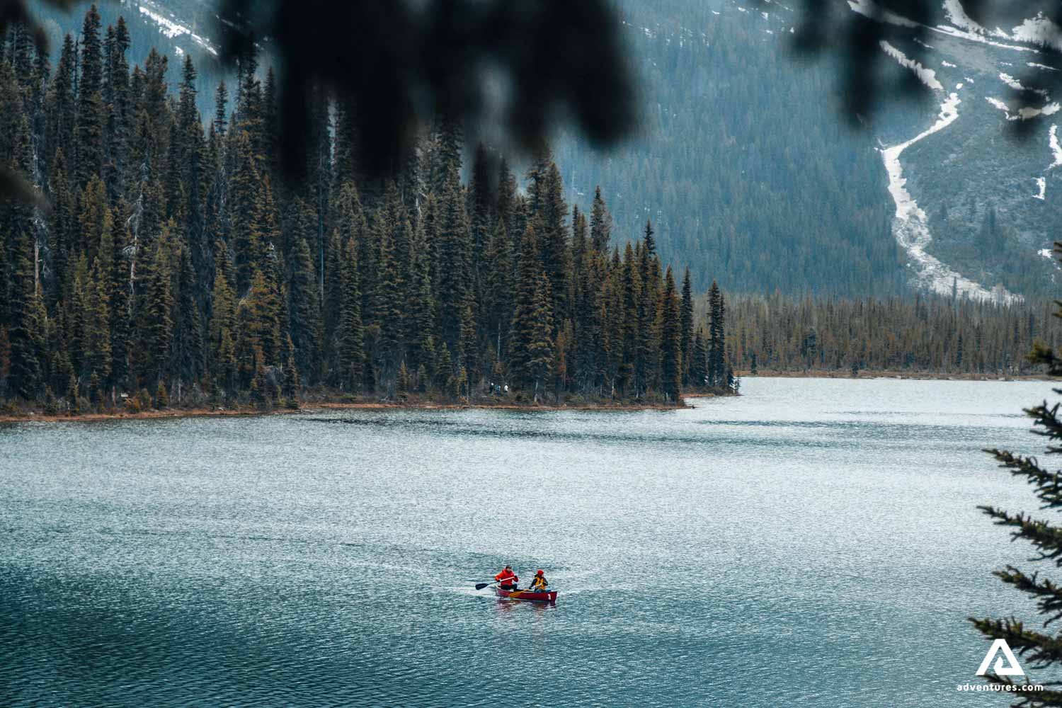 canoeing in yoho national park near a forest