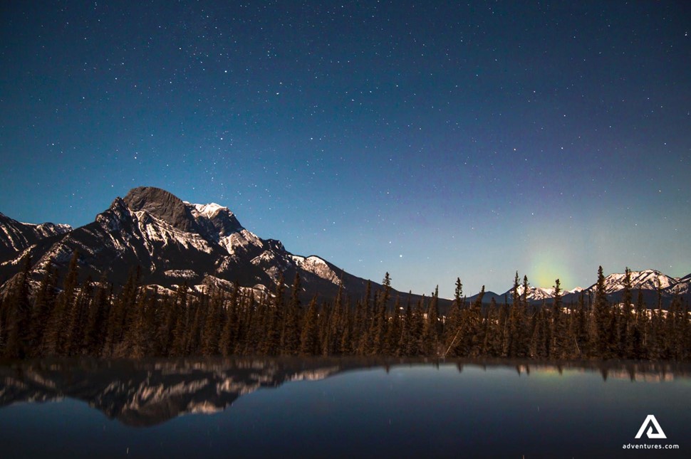 aurora borealis at jasper national park at winter night