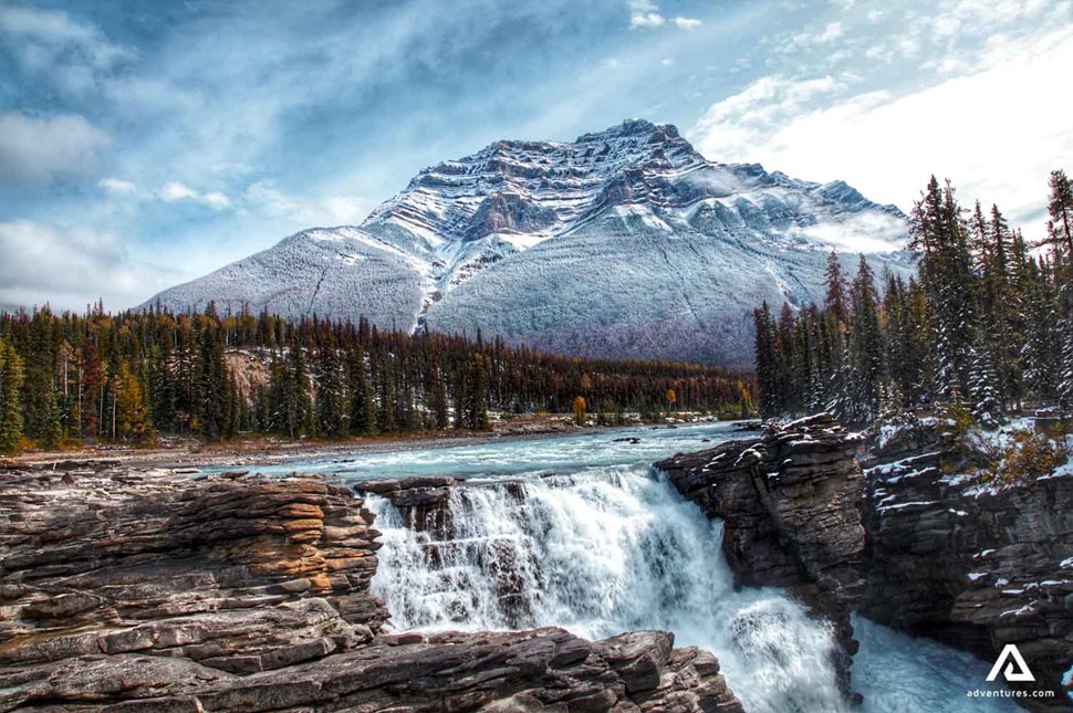 athabasca river falls in winter in canada