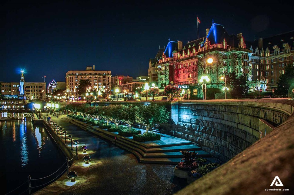 night lights on building in victoria city canada