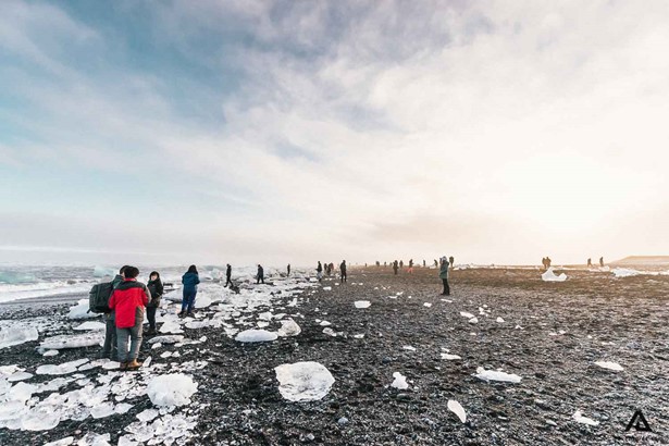 Group In Diamond Beach South Coast Iceland