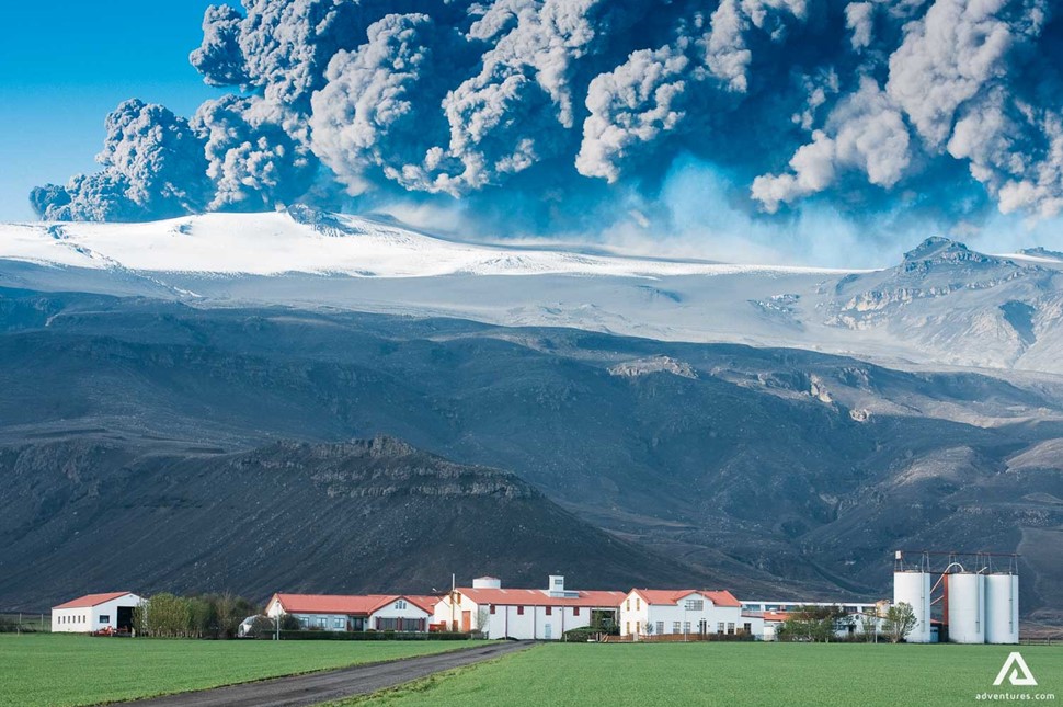 Houses Near Eyjafjallajokull Iceland Volcano