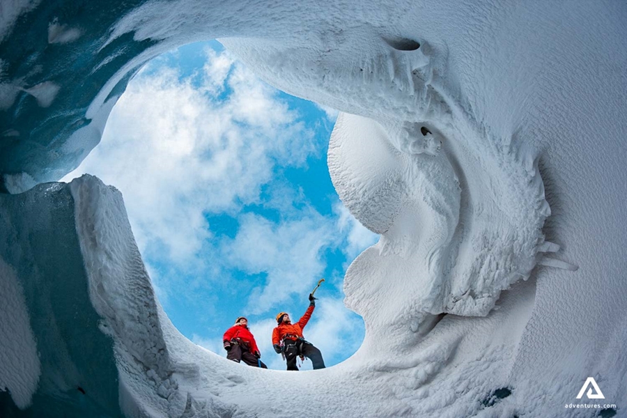 a deep crevasse on a glacier