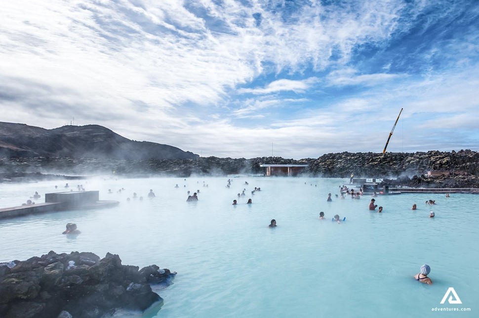 bathing at the blue lagoon in reykjanes area
